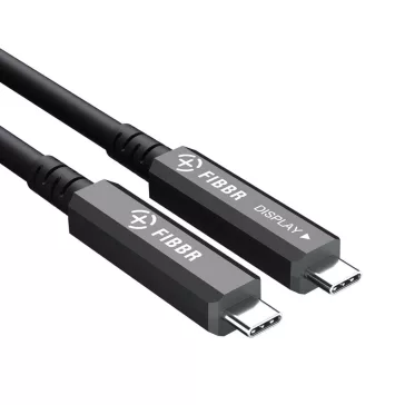   FIBBR CC USB C–USB C Optikai Kábel, 15 méter, 10 Gbit/s, USB 3.2 Gen2, DP 1.4, PD 60 W, Cat 8, Hajlításálló, EMI Védelem, Monitor, Mini PC, Webkamera