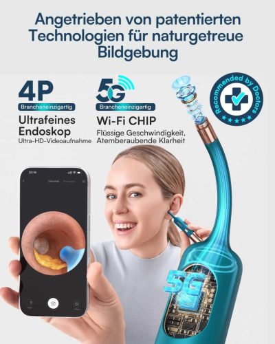 BEBIRD EarSight Ultra Fültisztító És Ápoló Készülék, 1920P HD Kamera, 5G WiFi, Rugalmas Otoscope, 5 Cserélhető Fej, Szilikon, ENT Otthonra, Óceán Kék