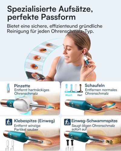 BEBIRD EarSight Ultra Fültisztító És Ápoló Készülék, 1920P HD Kamera, 5G WiFi, Rugalmas Otoscope, 5 Cserélhető Fej, Szilikon, ENT Otthonra, Óceán Kék