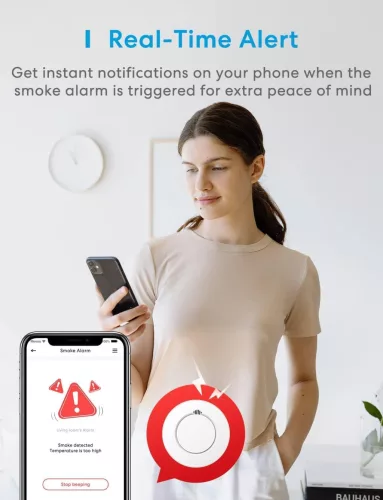 Meross GS559A Smart Füstérzékelő, WiFi Füst És Hő Riasztó, 85 dB, Alacsony Elemfeszültség Jelzés, Összekapcsolható 16 Eszközig, Apple HomeKit, SmartThings