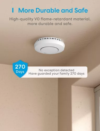 Meross GS559A Smart Füstérzékelő, WiFi Füst És Hő Riasztó, 85 dB, Alacsony Elemfeszültség Jelzés, Összekapcsolható 16 Eszközig, Apple HomeKit, SmartThings