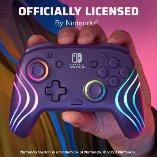 PDP Afterglow Wave Vezeték Nélküli Kontroller Nintendo Switch 2-hez, LED Világítás, Ergonomikus Dizájn, Újratölthető Akkumulátor, 20 Óra Játékidő, Lila