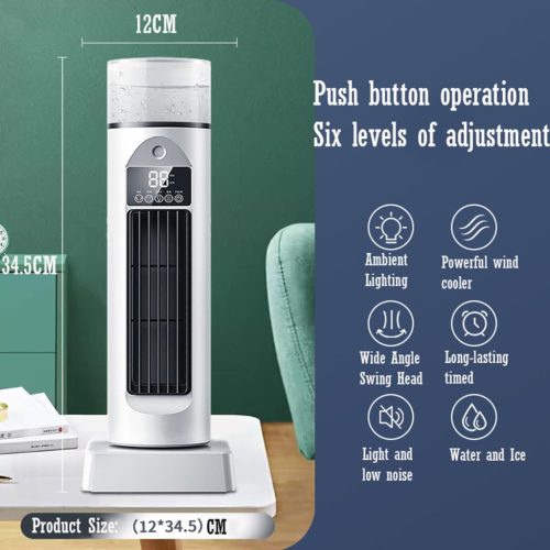 KTELI Penge Nélküli Torony Ventilátor, 6 Sebesség, 120° Oszcilláció, Csendes Hűtés, Modern Dizájn, 34.5 cm x 12 cm, Fehér