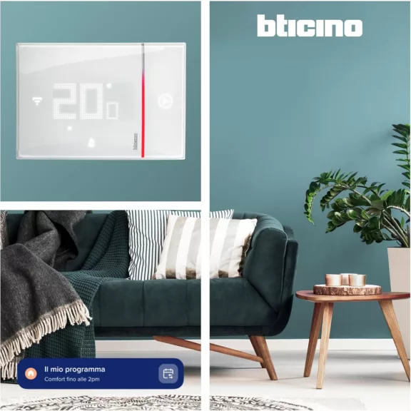 Bticino Smarther 2 SXW8002 Beépíthető Okos Termosztát, Wi-Fi, Programozható, Fűtés És Hűtés, Home + Control App, Alexa, Google Assistant, Apple HomeKit, Fehér