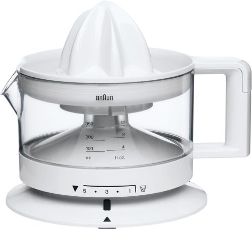 Braun CJ3000 Elektromos Citrusprés - 350 ml, Állítható Gyümölcshús Szűrő, Automatikus Indítás/Leállítás, Fehér