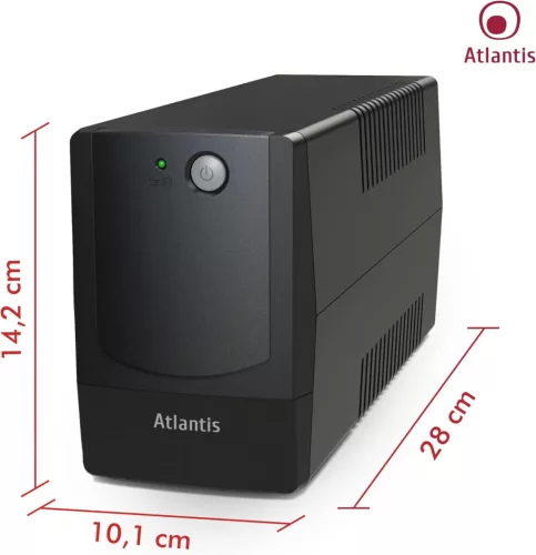 Atlantis Land ONEPOWER 800X UPS, 800VA, 400W, Line Interactive, AVR, Mikroprocesszoros Vezérlés, Szimulált Színusz, 4x IEC Kimenet, RJ11, Fekete