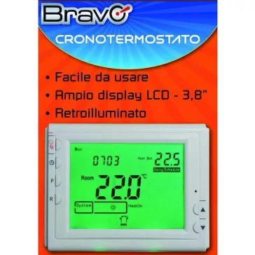   Bravo Digitális Termosztát 93003100, Fehér, Érintésvezérlés, 3.8" Háttérvilágított Képernyő, Wi-Fi Csatlakozás, HVAC Ellenőrzés, Heti Programozás