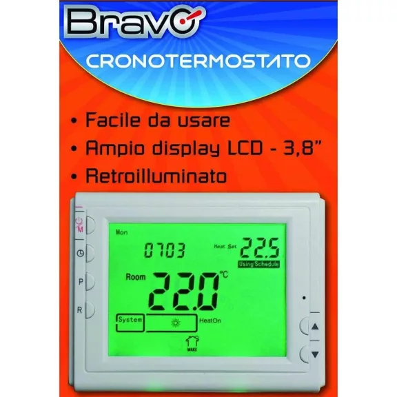 Bravo Digitális Termosztát 93003100, Fehér, Érintésvezérlés, 3.8" Háttérvilágított Képernyő, Wi-Fi Csatlakozás, HVAC Ellenőrzés, Heti Programozás