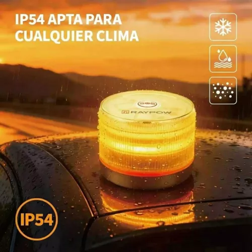 RAYPOW RP-V16 Autós Figyelmeztető Lá,mpa, Sárga Villogó, V16 Beacon, LED, DGT 3.0 Platform, NB-IoT Geolokáció 2038-ig, 360° Jelzés 1 km, IP54 Védettség, Mágneses Rögzítés