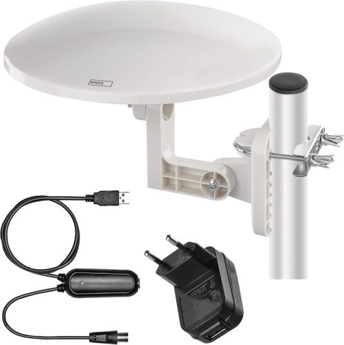 EMOS Kültéri Digitális Antenna Erősítővel, 80 km Hatótáv, 360° Vétel