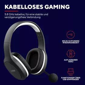   Trust Gaming GXT 391 Thian Vezeték Nélküli Gamer Fejhallgató, 5.8 Ghz, USB Dongle, Over Ear, 13 Óra Játékidő, 40 Mm Hangszóró, 3.5 mm Jack, Fekete