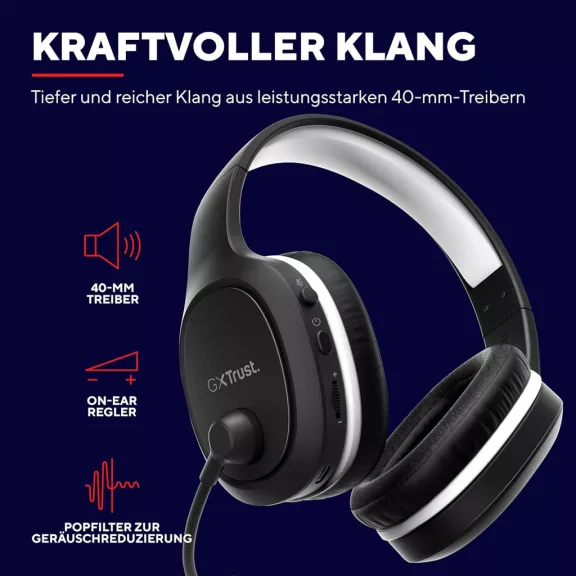 Trust Gaming GXT 391 Thian Vezeték Nélküli Gamer Fejhallgató, 5.8 Ghz, USB Dongle, Over Ear, 13 Óra Játékidő, 40 Mm Hangszóró, 3.5 mm Jack, Fekete Trust Gaming GXT 391 Thian Vezeték Nélküli Gamer Fejhallgató, 5.8 Ghz, USB Dongle, Over Ear, 13 Óra Játékidő, 40 Mm Hangszóró, 3.5 mm Jack, Fekete