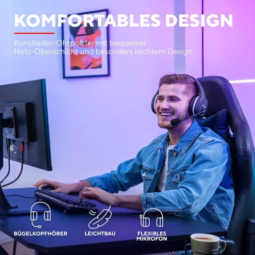 Trust Gaming GXT 391 Thian Vezeték Nélküli Gamer Fejhallgató, 5.8 Ghz, USB Dongle, Over Ear, 13 Óra Játékidő, 40 Mm Hangszóró, 3.5 mm Jack, Fekete