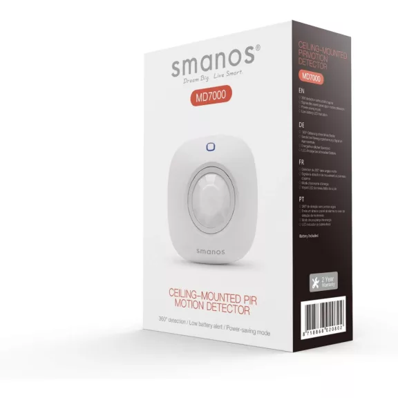 Smanos MD7000 Mennyezeti PIR Mozgásérzékelő, 360°-os Lefedettség, Fehér