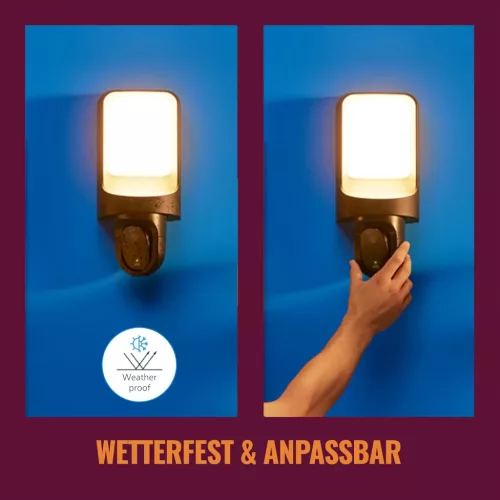 WiZ Kültéri Fali Lámpa Kamera, LED 10.5W, 1250 lm, 2700 K, RGBW, IP44, Mozgás És Hangérzékelés, Éjjellátás, WiFi 2.4GHz, Alexa, Google Home, Kétirányú Hang, Fekete