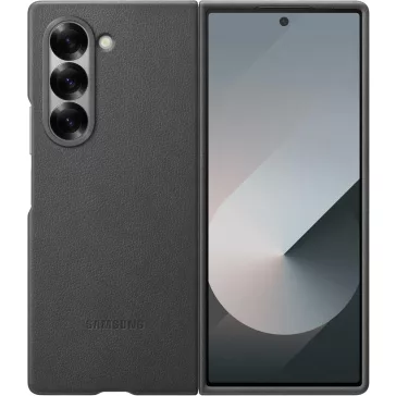   Samsung Galaxy Z Fold6 Kindsuit Műbőr Tok, Polikarbonát, Poliuretán, Merev Hátlap, Puha Belső Réteg, Vékony Profil, Egyszínű, Szürke