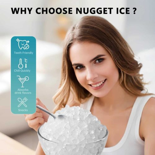 EUHOMY Nugget Ice Maker Jégkészítő, 15kg Napi Kapacitás, 1,1L Víztartály, 0,82kg Kosár, 6 Perc Jégkészítés, Automata Tisztítás, 50dB, 3kWh Napi, Fekete