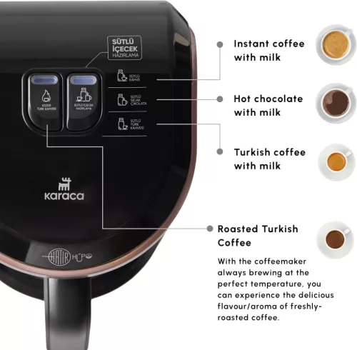 KARACA Hatir Hüps Elektromos Török Kávéfőző, Rózsaarany, 1200 ml Kapacitás, Tejhabosító, 480 W Teljesítmény, Egyszerre 5 Csésze Kávé Készítés