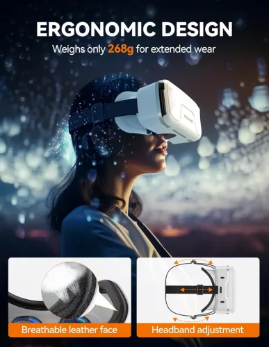 TECKNET VR Headset Telefonhoz - 3D Virtuális Valóság Szemüveg, 110° Látómező, Kékfény Védelemmel, Android Kompatibilis