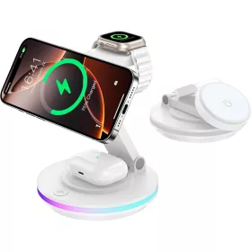   RoRoSkin X548 MagSafe Vezeték Nélküli Töltőállomás, 3 Az 1-Ben, Összecsukható, 15 W, USB Type C, iPhone 16 15 14 13 12, Apple Watch, AirPods, Állítható Fény, Fehér