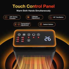   Altronia Elektromos Fűtőtest Ventilátorral, 1200W, Fűtés Kisebb Terekhez, Távirányító, 3 Fűtési Beállítás, 60° Oszcilláció