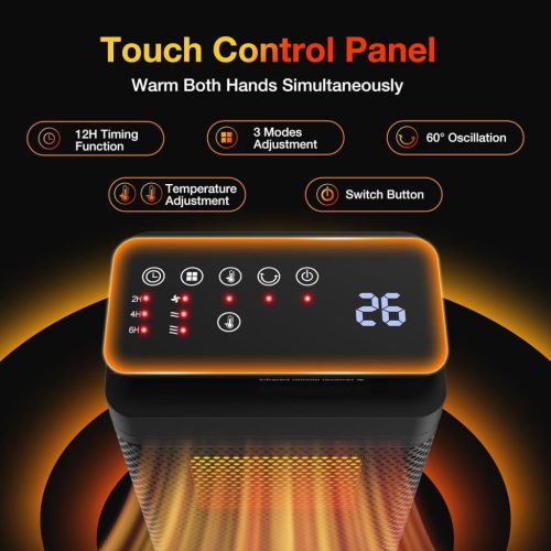 Altronia Elektromos Fűtőtest Ventilátorral, 1200W, Fűtés Kisebb Terekhez, Távirányító, 3 Fűtési Beállítás, 60° Oszcilláció