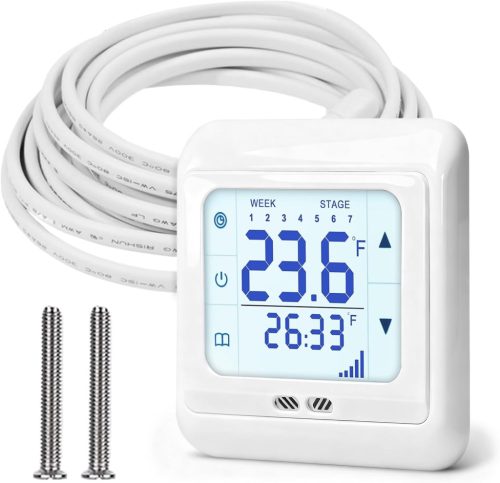 Bordeag Digitális Hőmérséklet Szabályzó Termosztát, Programozható Falra Szerelhető, Fehér, AC85-230V, 16A, 0-100°C Hőmérséklet Tartomány, 3m padlófűtés érzékelővel