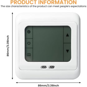   Bordeag Digitális Hőmérséklet Szabályzó Termosztát, Programozható Falra Szerelhető, Fehér, AC85-230V, 16A, 0-100°C Hőmérséklet Tartomány, 3m padlófűtés érzékelővel