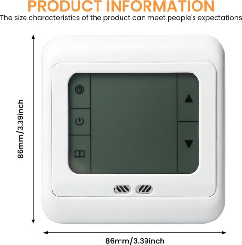 Bordeag Digitális Hőmérséklet Szabályzó Termosztát, Programozható Falra Szerelhető, Fehér, AC85-230V, 16A, 0-100°C Hőmérséklet Tartomány, 3m padlófűtés érzékelővel
