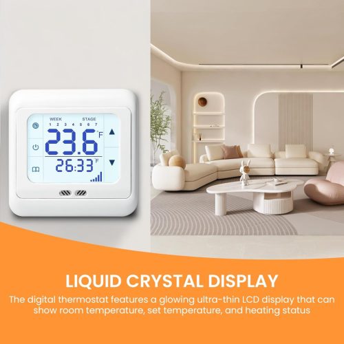 Bordeag Digitális Hőmérséklet Szabályzó Termosztát, Programozható Falra Szerelhető, Fehér, AC85-230V, 16A, 0-100°C Hőmérséklet Tartomány, 3m padlófűtés érzékelővel