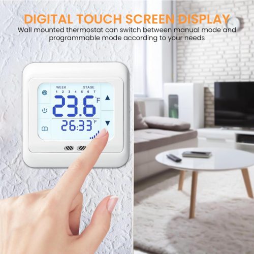 Bordeag Digitális Hőmérséklet Szabályzó Termosztát, Programozható Falra Szerelhető, Fehér, AC85-230V, 16A, 0-100°C Hőmérséklet Tartomány, 3m padlófűtés érzékelővel