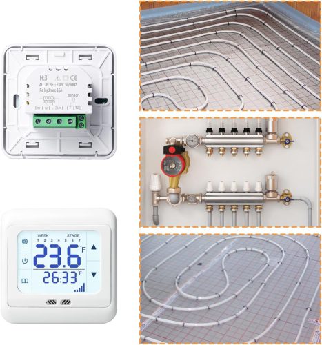 Bordeag Digitális Hőmérséklet Szabályzó Termosztát, Programozható Falra Szerelhető, Fehér, AC85-230V, 16A, 0-100°C Hőmérséklet Tartomány, 3m padlófűtés érzékelővel