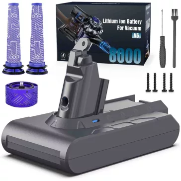   Keenstone V6 Csere Akkumulátor, 21,6V, 8000 mAh, Lítiumion, Újratölthető, Porszívóhoz, 2 Előszűrő, Utószűrő, Csavarhúzó, Tisztítókefe