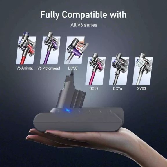 Keenstone V6 Csere Akkumulátor, 21,6V, 8000 mAh, Lítiumion, Újratölthető, Porszívóhoz, 2 Előszűrő, Utószűrő, Csavarhúzó, Tisztítókefe