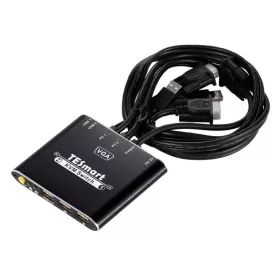   TESmart VKS0201C10-BK KVM Switch, 2 Port, USB, VGA, 1080P, Hotkey Váltás, Előlapi Gomb, USB 2.0 Megosztás, IP54, Alumínium, Fekete