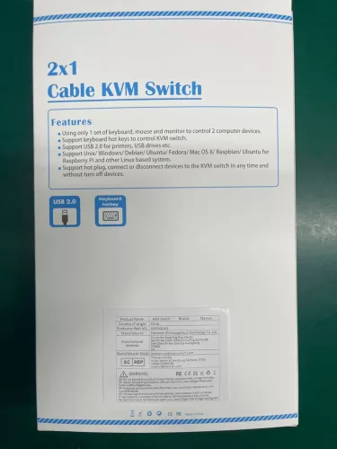TESmart VKS0201C10-BK KVM Switch, 2 Port, USB, VGA, 1080P, Hotkey Váltás, Előlapi Gomb, USB 2.0 Megosztás, IP54, Alumínium, Fekete