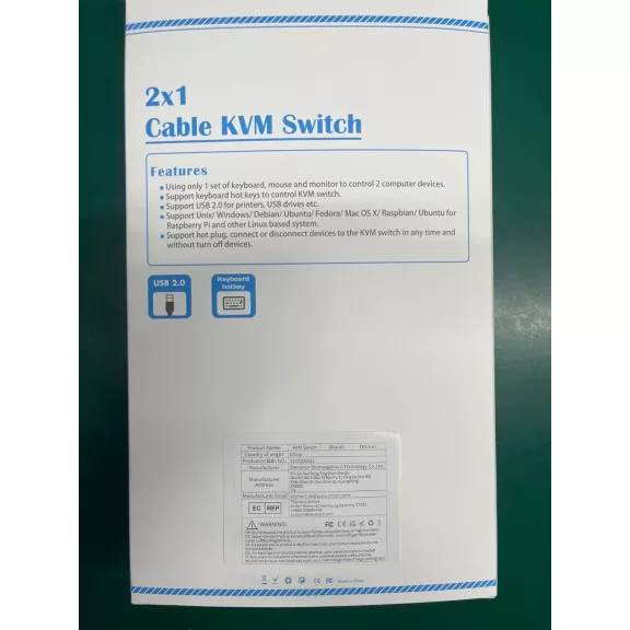 TESmart VKS0201C10-BK KVM Switch, 2 Port, USB, VGA, 1080P, Hotkey Váltás, Előlapi Gomb, USB 2.0 Megosztás, IP54, Alumínium, Fekete