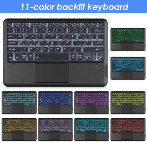 Coastacloud Vezeték Nélküli Bluetooth Billentyűzet Többérintős Touchpaddal, 11 Színű Háttérvilágítással – iPad, Android, Windows Kompatibilis