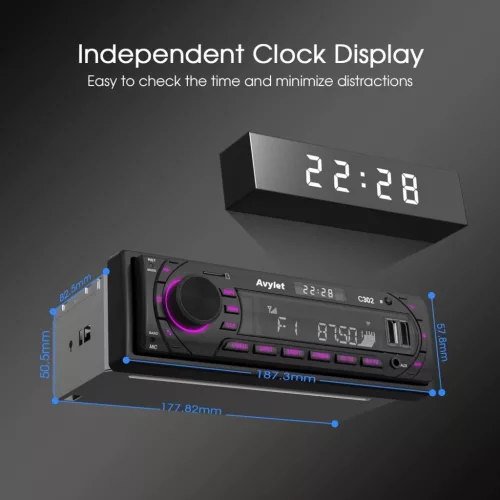 Avylet C302 Bluetooth 5.0 1DIN-es Autó Rádió, FM/AM Rádió, USB/AUX/MP3/SD Lejátszó