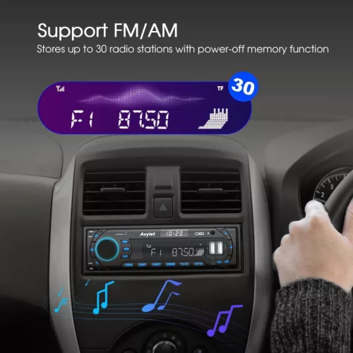 Avylet C302 Bluetooth 5.0 1DIN-es Autó Rádió, FM/AM Rádió, USB/AUX/MP3/SD Lejátszó