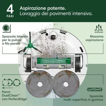   iRobot Roomba Plus 505 Combo Robotporszívó És Felmosó, AutoWash Dock, 7000 Pa Szívóerő, DualClean Mop, SmartScrub, ClearView Pro LiDAR, HEPA Szűrő, Fehér