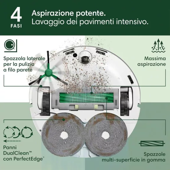 iRobot Roomba Plus 505 Combo Robotporszívó És Felmosó, AutoWash Dock, 7000 Pa Szívóerő, DualClean Mop, SmartScrub, ClearView Pro LiDAR, HEPA Szűrő, Fehér