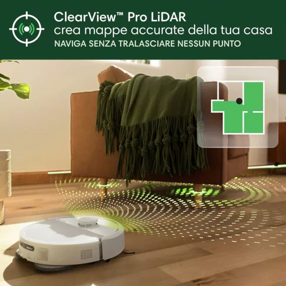 iRobot Roomba Plus 505 Combo Robotporszívó És Felmosó, AutoWash Dock, 7000 Pa Szívóerő, DualClean Mop, SmartScrub, ClearView Pro LiDAR, HEPA Szűrő, Fehér