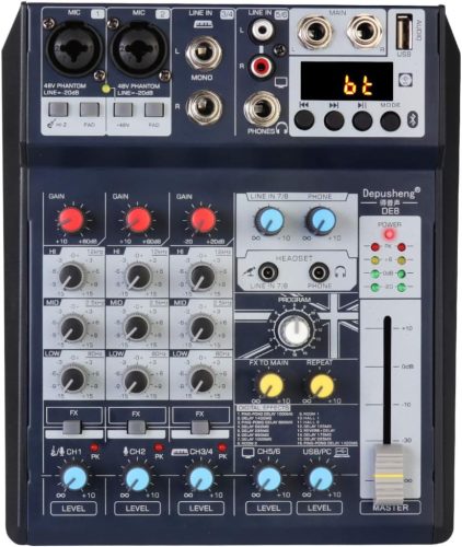 Depusheng DE8 Hordozható 8-csatornás DJ Mixer USB-vel és Bluetooth-szal