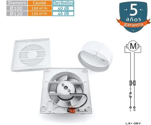 Dospel STYL Fali Fürdőszobai Ventilátor 120mm, Fehér, 230V, 15-17W, IPX4 Védelem, Csendes Működés, 100-150 m³/óra, 34-49 Pa Statikus Nyomás