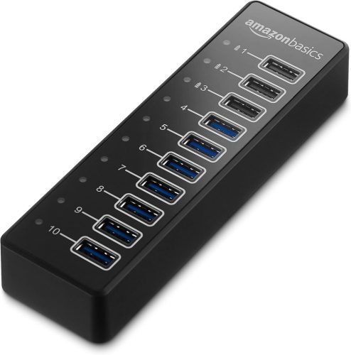 Amazon Basics USB-A 3.1 10-Portos USB Hub 65W Adapterrel - Fekete