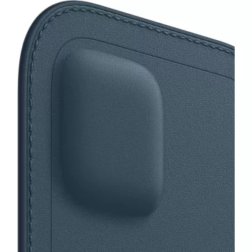   Apple Leather Case MagSafe Telefontok, iPhone 12 Pro Max, Valódi Európai Bőr, Kártyatartó Rekesz, Csuklópánt, Vékony Kivitel, Baltic Blue