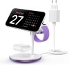 DEESOOCO T585-F-CCDP Vezeték Nélküli Töltő, 3 az 1-ben, 15 W, Gyors Töltés, Mágneses, iPhone 16 15 14, iWatch Ultra Series 9, AirPods, USB-C, Lila