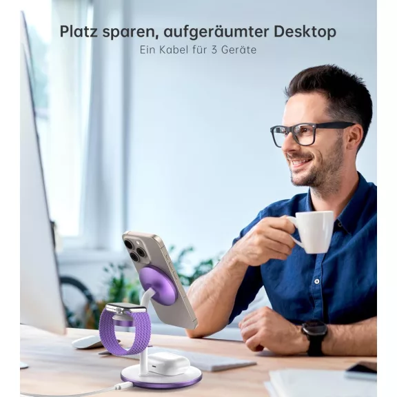 DEESOOCO T585-F-CCDP Vezeték Nélküli Töltő, 3 az 1-ben, 15 W, Gyors Töltés, Mágneses, iPhone 16 15 14, iWatch Ultra Series 9, AirPods, USB-C, Lila DEESOOCO T585-F-CCDP Vezeték Nélküli Töltő, 3 az 1-ben, 15 W, Gyors Töltés, Mágneses, iPhone 16 15 14, iWatch Ultra Series 9, AirPods, USB-C, Lila