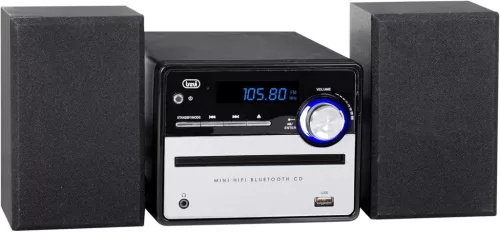 Trevi HCX-12°C6 Sztereó Rendszer, 20 W, Bluetooth, CD MP3 Lejátszó, USB, PLL FM Sztereó Tuner, 30 FM Memória, RCA Aux-In Bemenet, Fejhallgató Aljzat, LCD Kijelző, Fekete